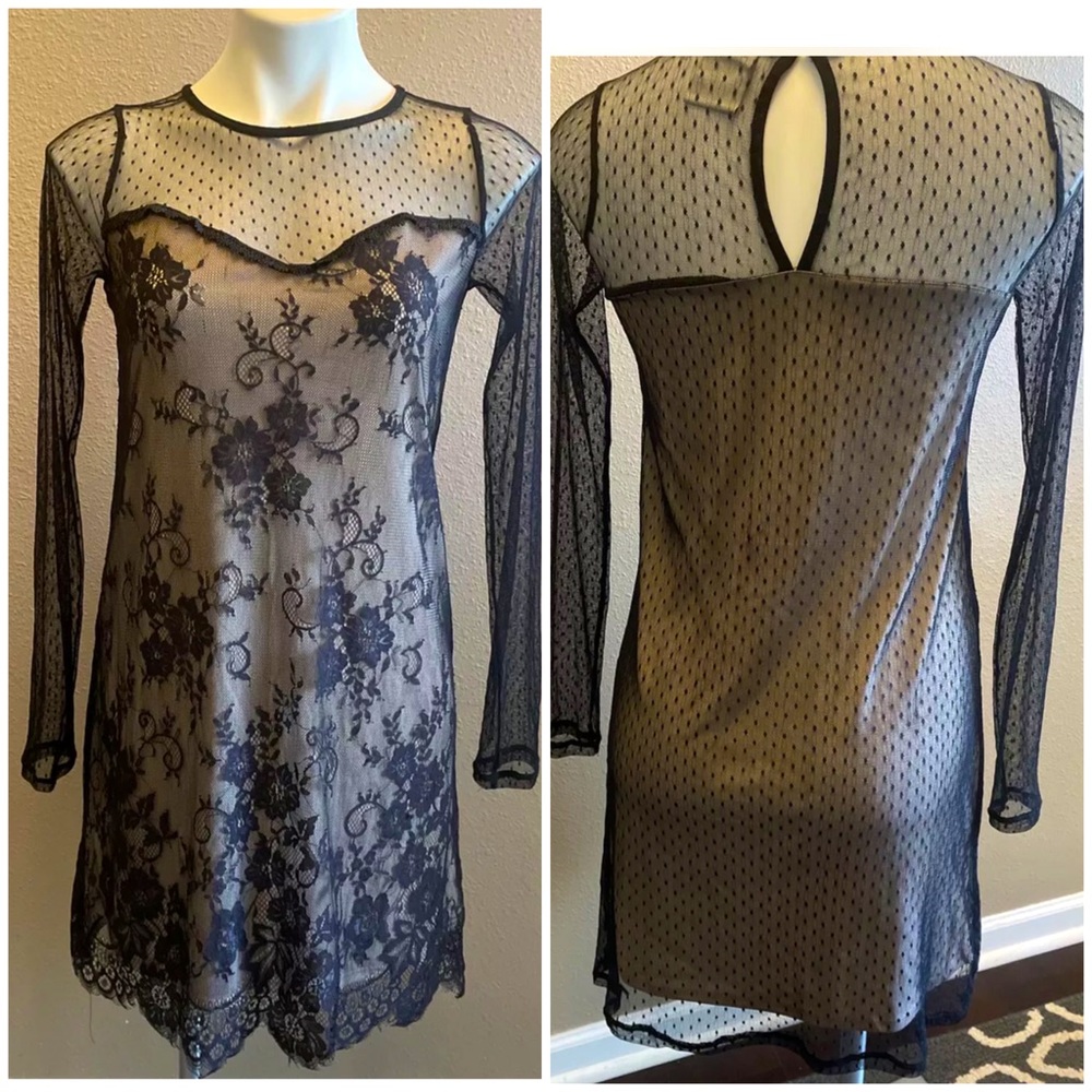 Mini Dress By JANET CHUNG Long Sleeve Lace Overlay sz Small